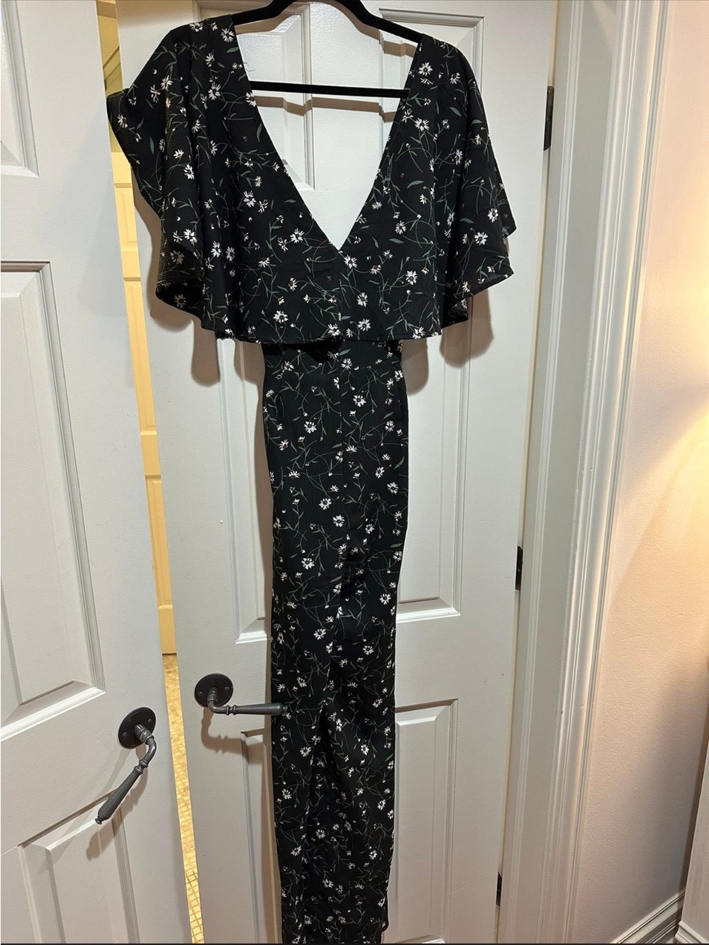 Women's Black Floral jumpsuit with V-Neck